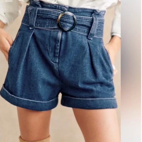Sezane Blue High-Waisted Denim Shorts - Picture 1 of 6